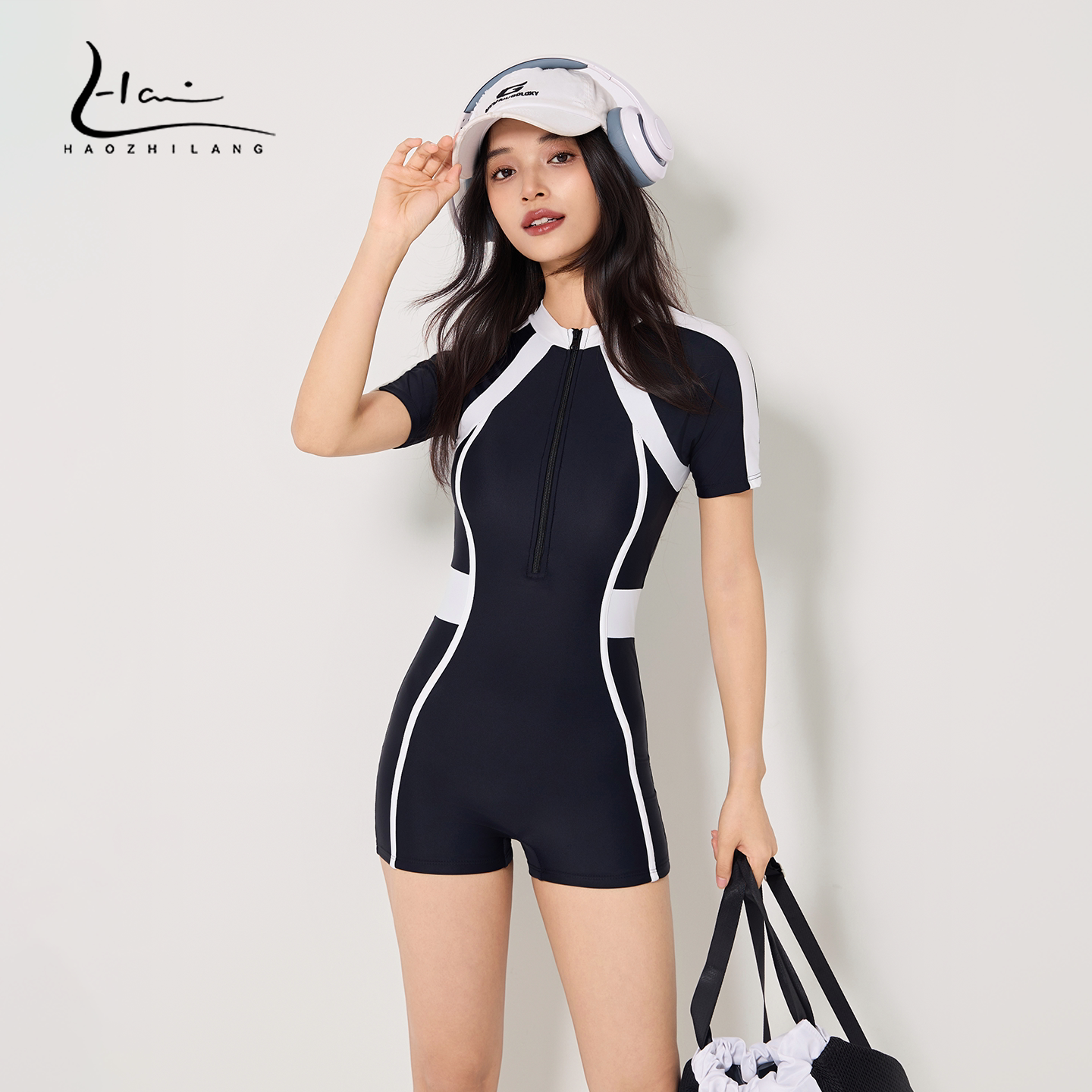 专业竞速女连体平角泳衣显瘦遮肚图片