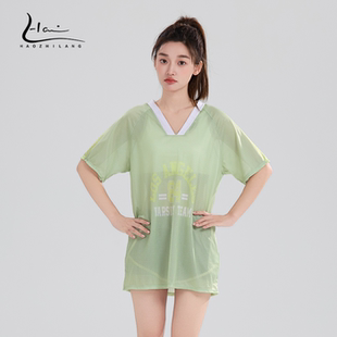 昊之浪儿童女童泳衣女孩2025新款 学生三件套中大童防晒速干游泳衣