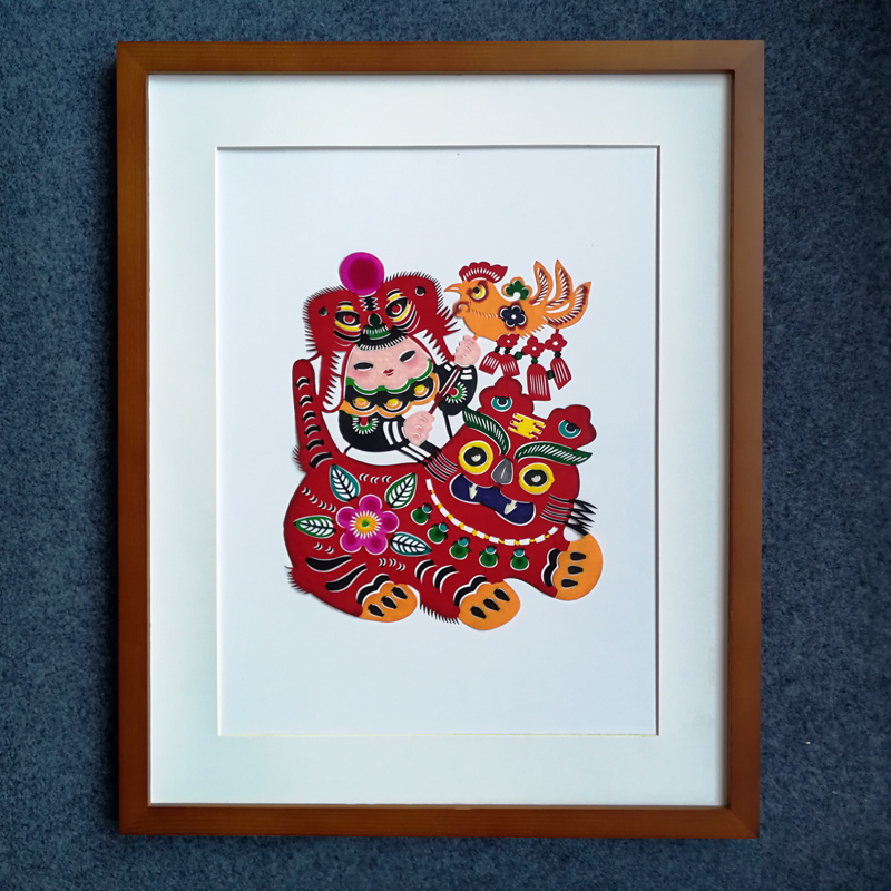 中国风彩色剪纸窗花挂画实木相框装饰画客厅书房卧室吉祥娃娃系列图片