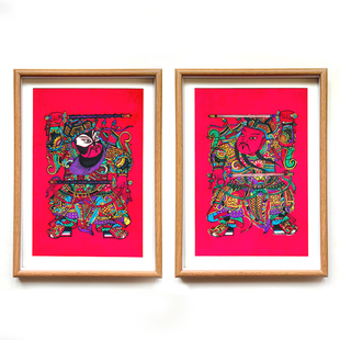 非遗传统年画装饰画手工艺品红色门神河北武强木版年画秦琼尉迟恭