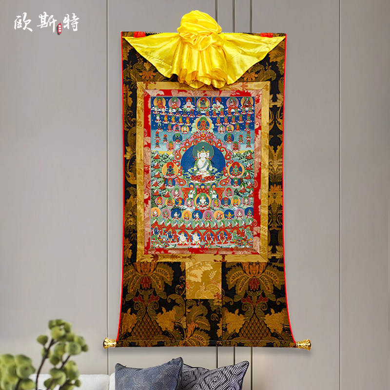 欧斯特大日如来双层装裱室内墙壁玄关矿物颜料居家装饰挂画