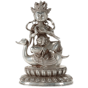 天鹅度母菩萨 乔迁新居客厅玄关白铜摆件 骑天鹅铜像桌面用品摆件