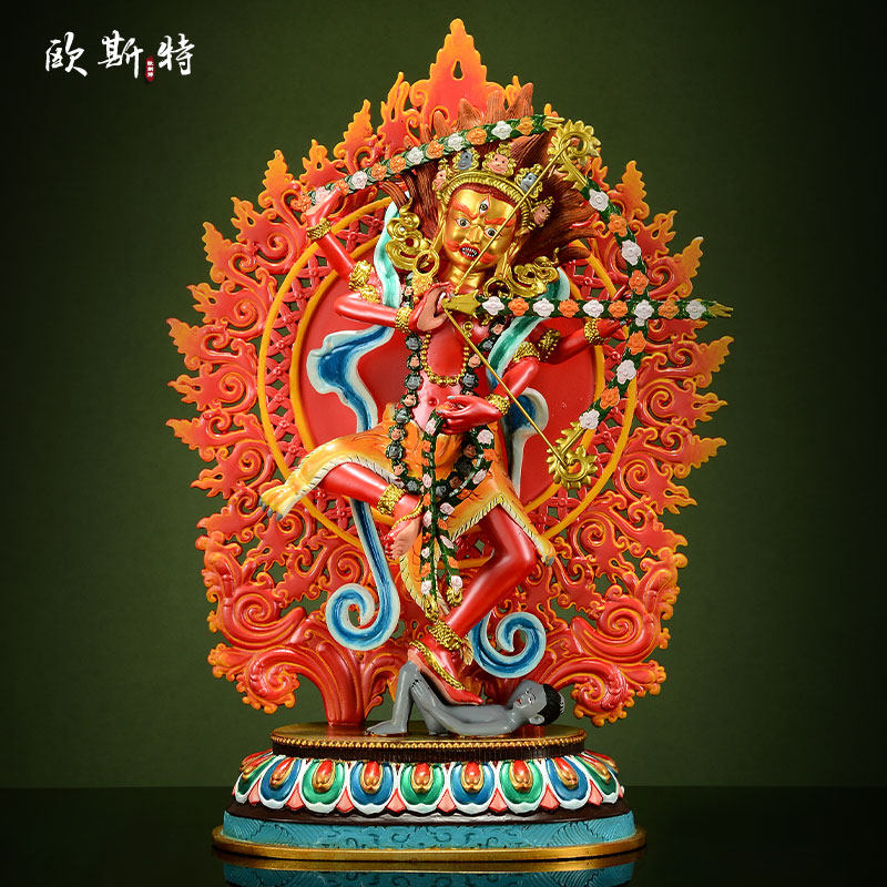 欧斯特彩绘《作明佛母》精工铜雕室内家用《咕噜咕列佛母》铜像