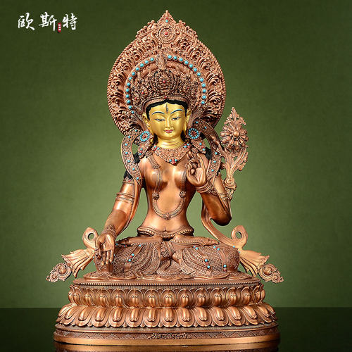 精工白度母古铜色铜像摆件