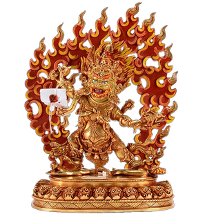 尼泊尔愤怒莲师10寸 中式玄关家居摆件手工铜全鎏金忿怒莲师铜像