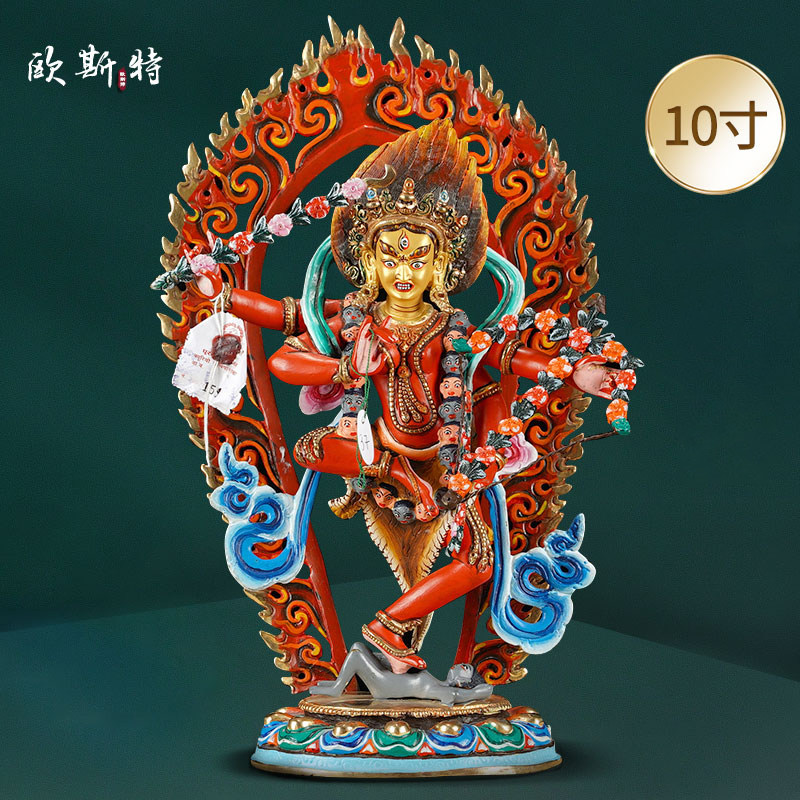 欧斯特 尼泊尔手工彩绘作明佛母家用铜像摆件 居家桌面装饰品10寸