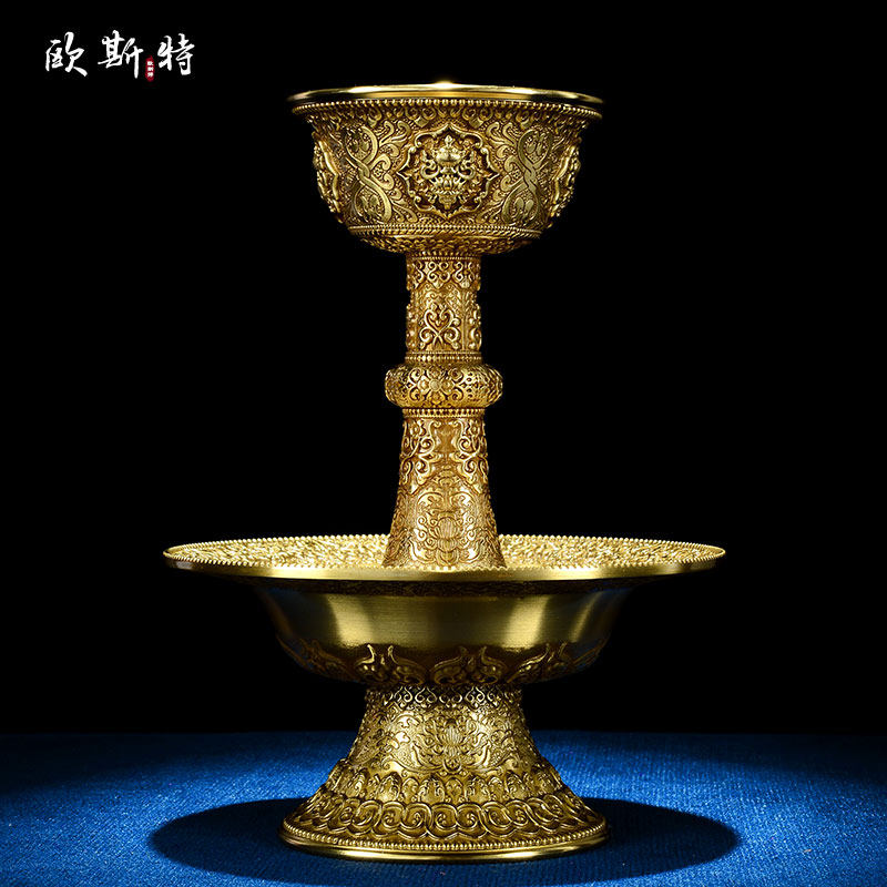 八吉祥护法杯室内家用拉丝工艺供水杯双层供水碗桌面供杯摆件