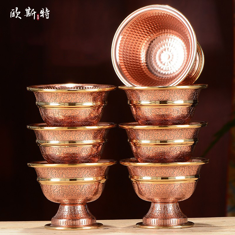 家用吉祥水碗铜雕花摆件