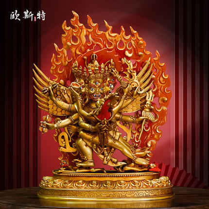 欧斯特普巴金刚铜像摆件7寸 錾刻尼泊尔鎏金工艺品雕像客厅铜器
