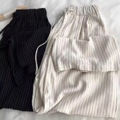 子女春秋高腰百搭直筒宽松裤 牛X货 休闲阔腿长裤 竖条薄款 巨炸裂