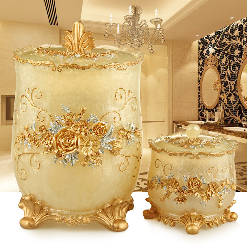 创意时尚带盖子垃圾桶轻奢家用客厅高档桌面垃圾筒化妆室圆形纸篓