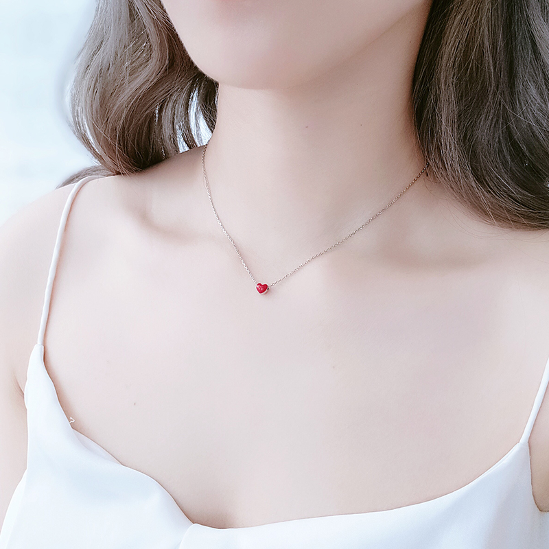 七夕节礼物送女友小红心项链女925纯银潮简约锁骨链网红个性吊坠限9999张券