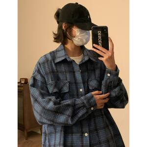宽松加厚款长袖衬衫 磨毛格子料衬衣外套 G992-P65控89图片