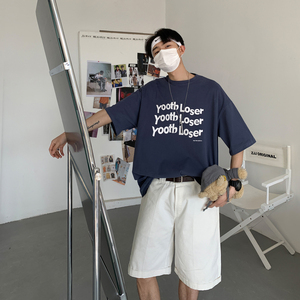 2021年夏季圆领短袖T恤 宽松潮流印花青春港风体恤 Q148-P28控39图片