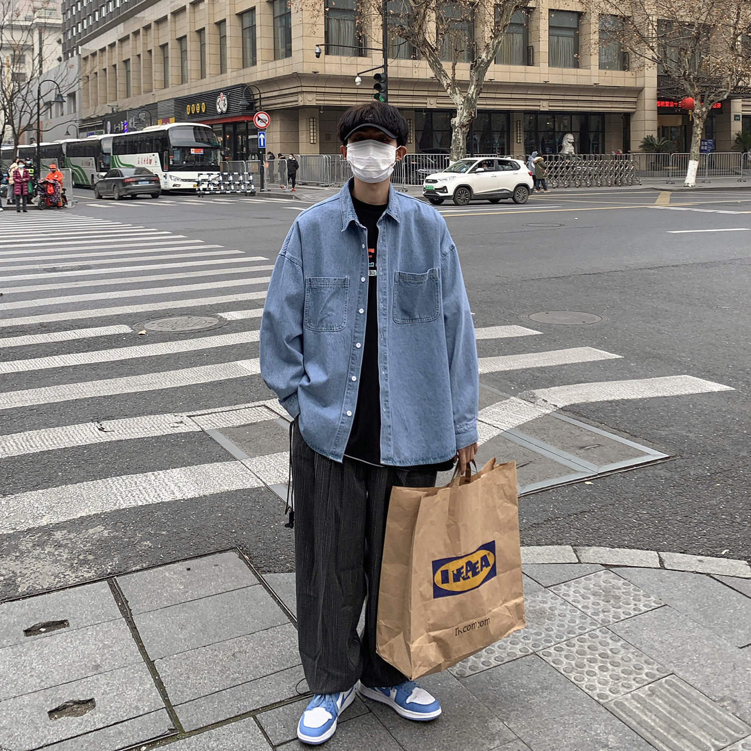 春季新款工装口袋日系长袖衬衣水洗宽松男牛仔衬衫Q151-P65控88,男装衬衫,星座617A-5（原A405）