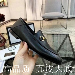 2023新款百搭平底乐福鞋女真皮马衔扣穆勒鞋一脚蹬黑色小皮鞋纯皮
