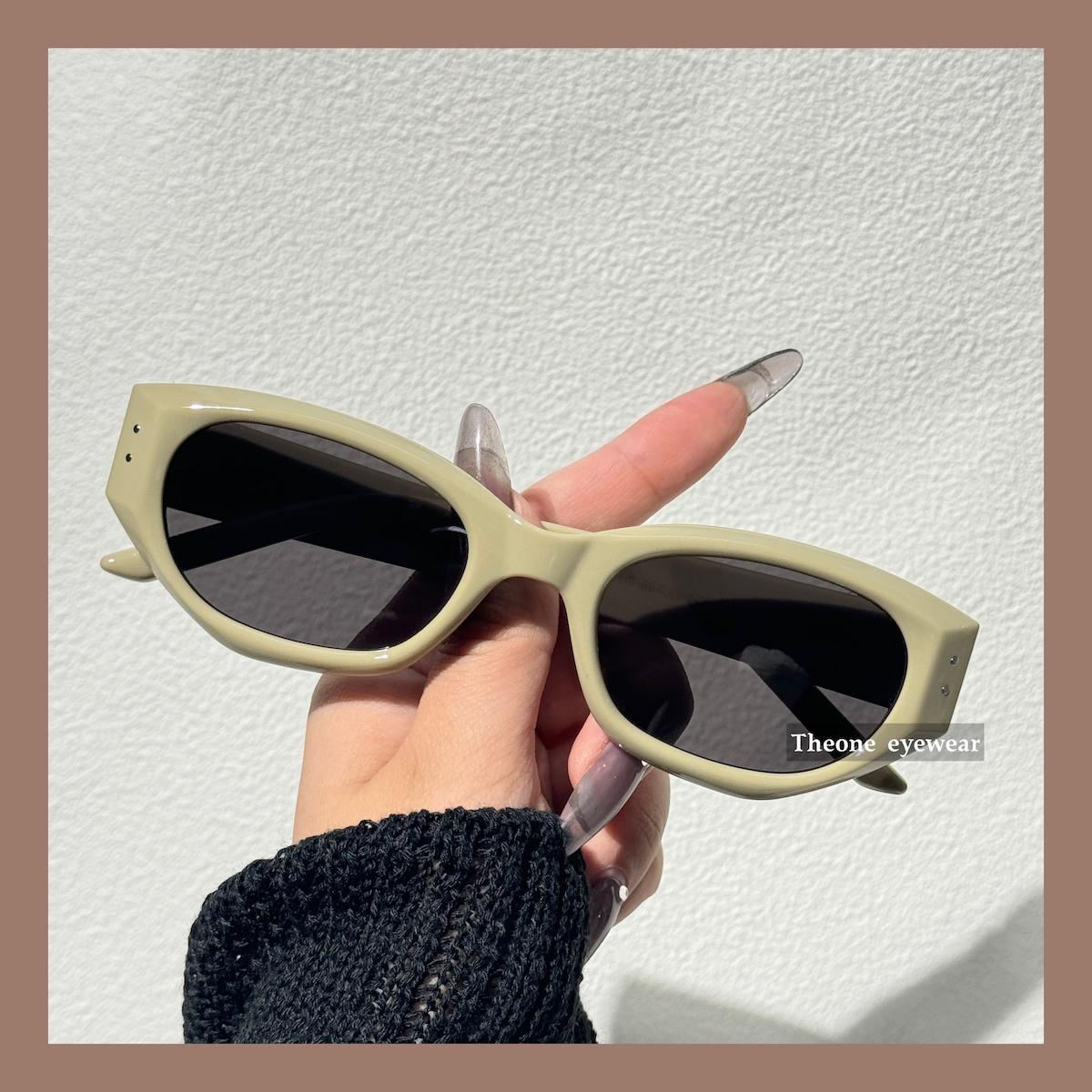复古奶绿色猫眼椭圆形太阳眼镜