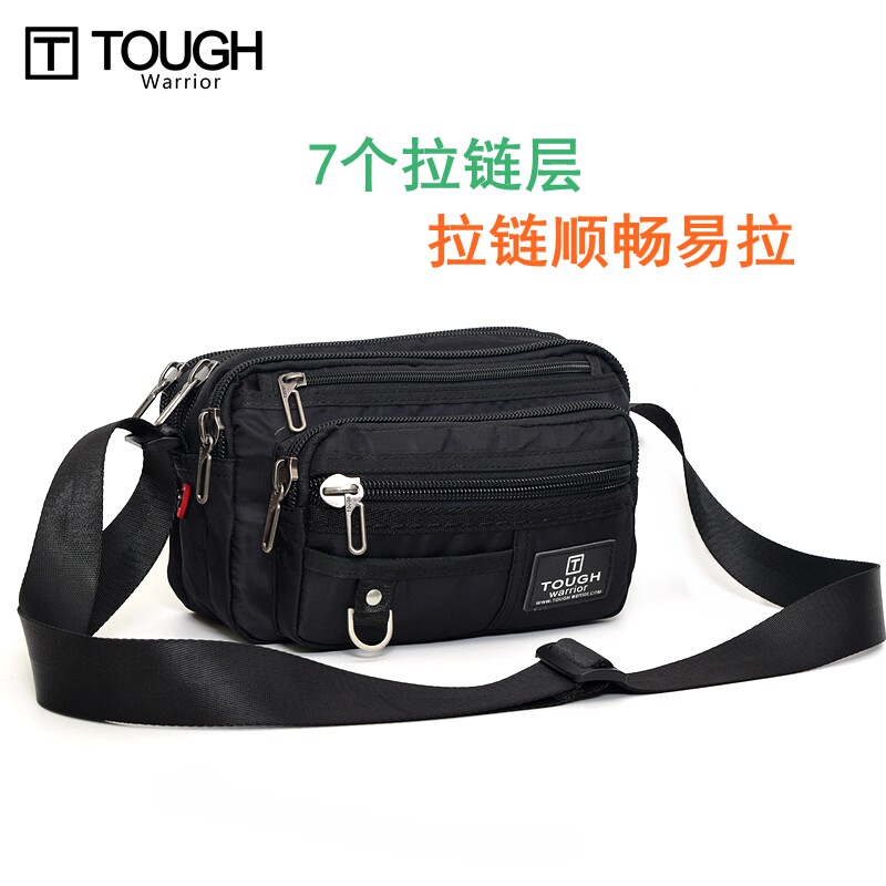 tough日系复古纯黑男士斜跨工装包潮牌单肩包户外多口袋尼龙布包