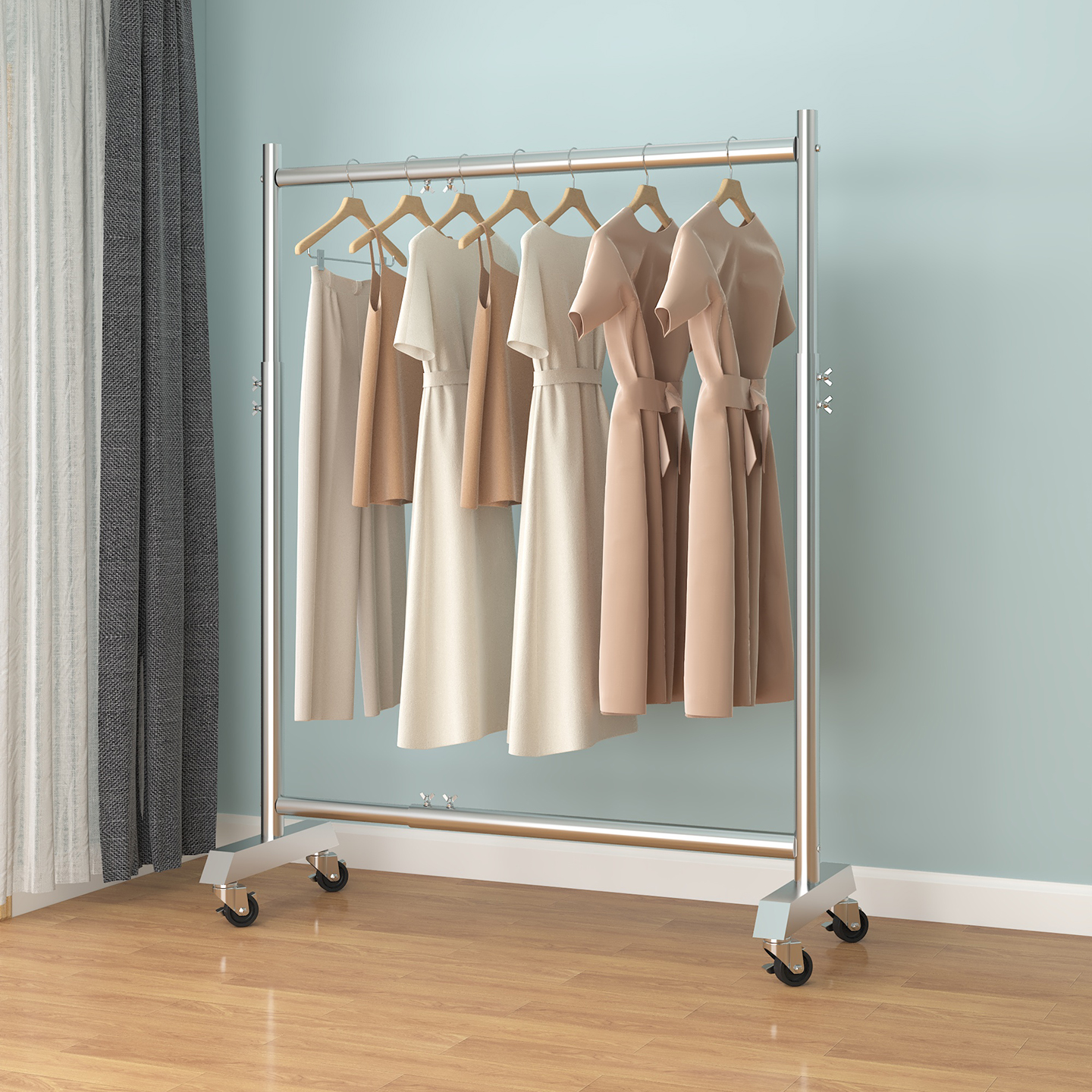 晾衣架落地卧室内单杆挂衣架不锈钢伸缩凉衣杆小阳台可移动晒衣架