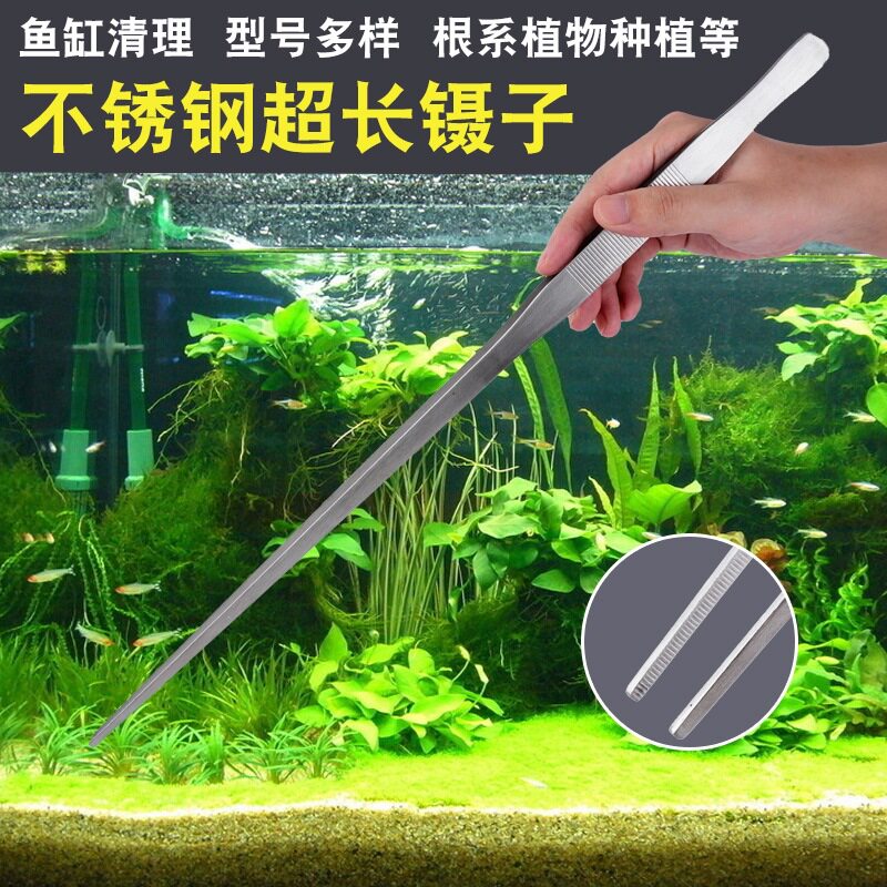 龙祥宫鱼缸不锈钢镊子草缸加长喂食夹子水族造景工具水草波浪