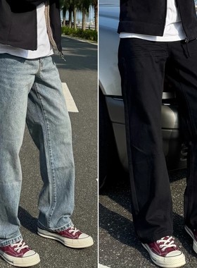 美式vibe风牛仔裤男直筒长裤宽松遮肉显瘦显腿长百搭高街风裤子潮
