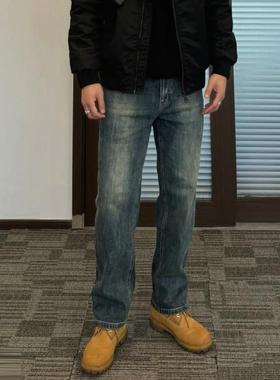 2024秋冬新款美式复古水洗牛仔裤男宽松弹力直筒cleanfit百搭长裤