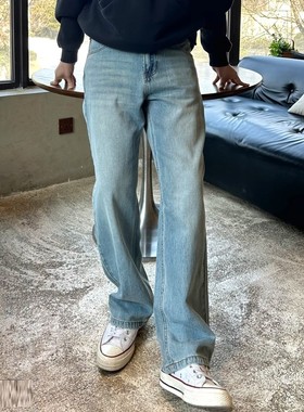 2025春夏新款男士牛仔裤莱赛尔宽松美式做旧百搭cleanfit直筒长裤