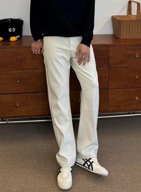 美式cleanfit杏色牛仔裤男暧白色春夏百搭高街宽松直筒vibe裤子潮