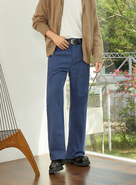 法工蓝微喇叭直筒牛仔裤男女复古cleanfit轻奢老钱风纯棉百搭拖地
