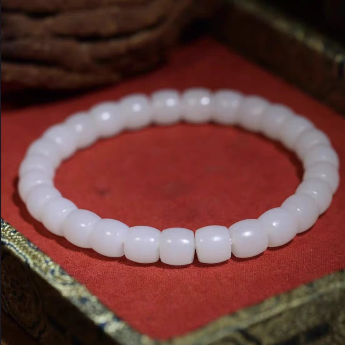 和田玉手串俄料白玉手串天然和田玉珠串高货优质白度好直切极限弧