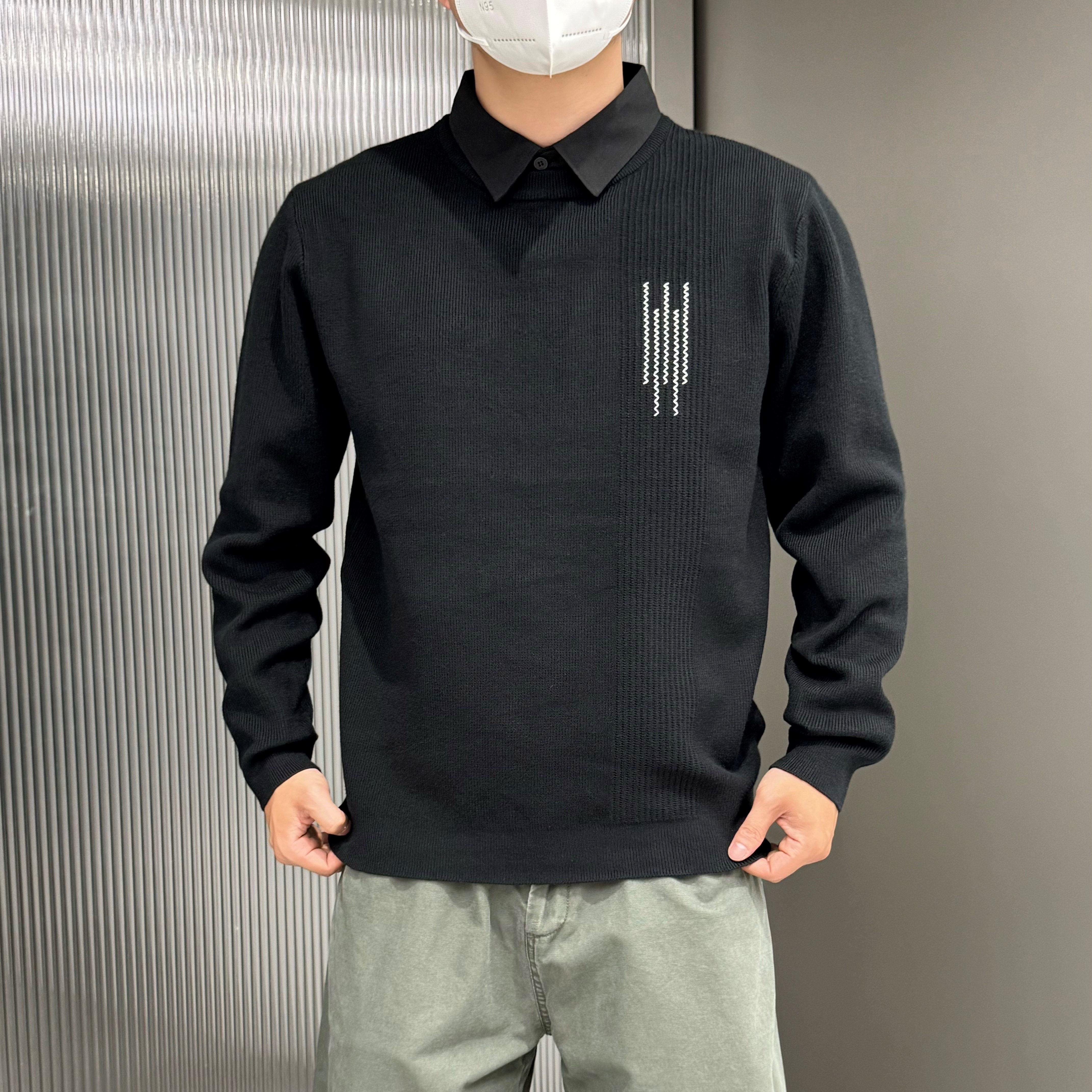 男装假两件羊毛衣长袖修身版型