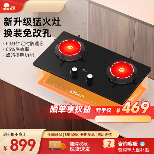 红日红外线燃气猛火灶双灶小开孔