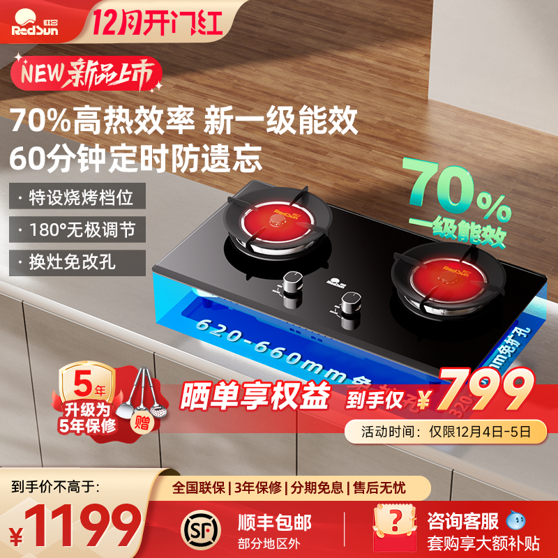 红日红外线燃气灶台式免改孔家用节能猛火双灶天然气煤气炉EX36B