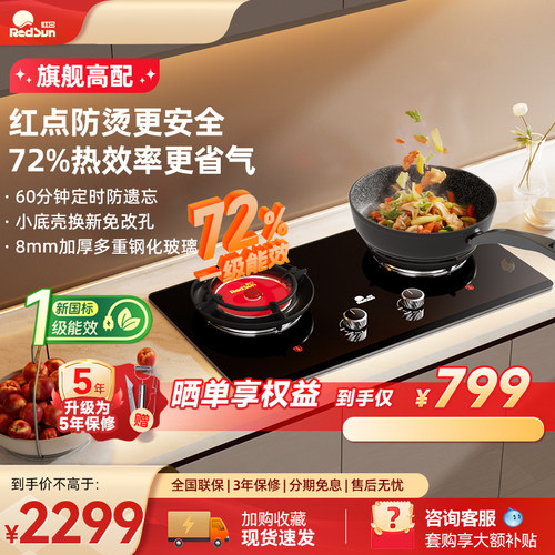 红日红外线燃气灶家用72%热效率聚能免改孔煤气灶台式双灶具EX56B