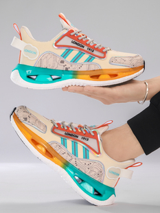 单鞋 2024新款 春秋爆米花减震情侣休闲鞋 皮面防水运动鞋 超轻跑步鞋