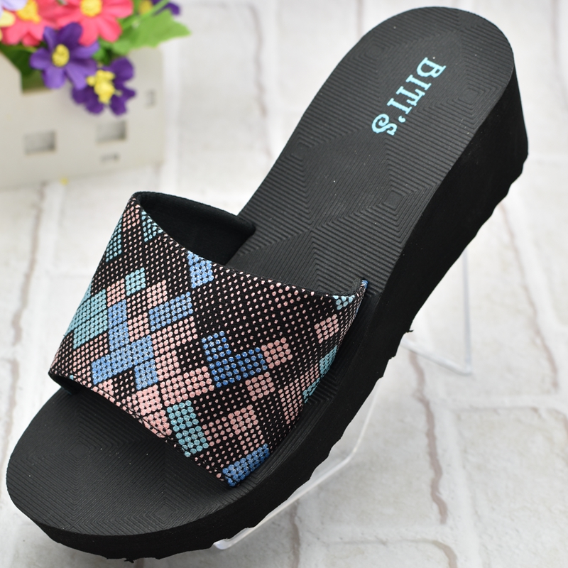 越南平仙厚底一字拖女士坡跟拖鞋