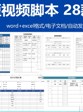 短视频拍摄脚本分镜头表模板抖音计划表剧本拉片宣传片策划表格