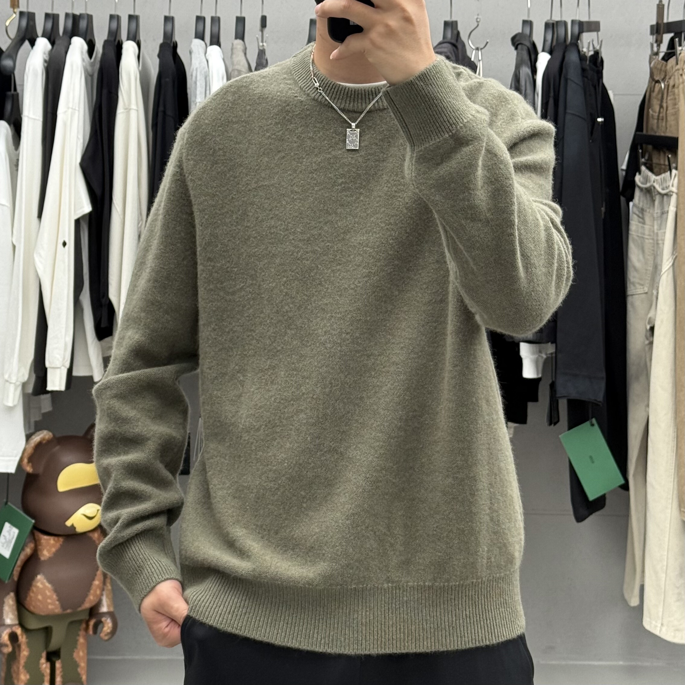 QFO秋冬男高端轻奢百分百绵羊毛针织衫韩系纯色加厚保暖打底毛衣