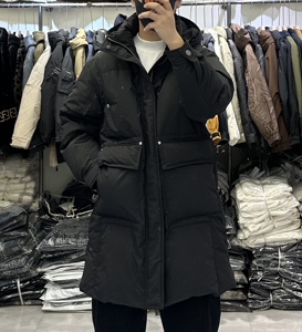 大口袋工装中长款连帽羽绒服男冬季日系加厚防寒宽松面包服外套潮