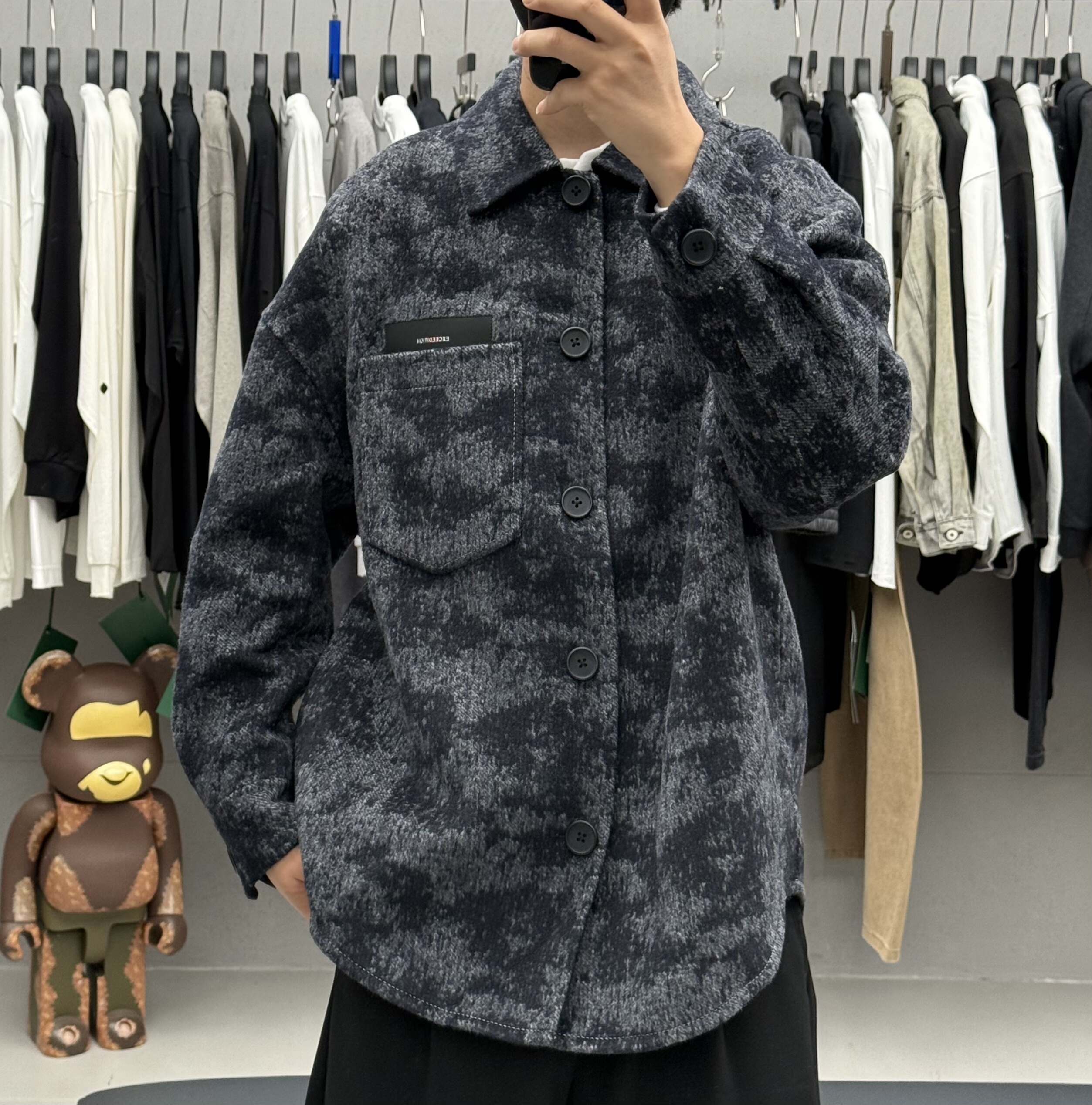 高端轻奢老钱风翻领双面羊毛呢大衣男秋冬加厚保暖廓形衬衫式外套