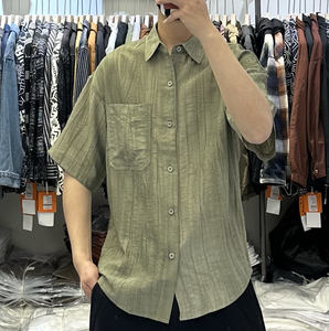 古伦尚夏季新款男高级感复古个性亚麻短袖衬衫日系休闲宽松薄上衣