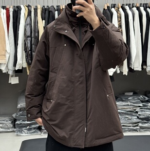 日系复古假两件拼接一首长立领羽绒服男冬季户外宽松90白鸭绒风衣