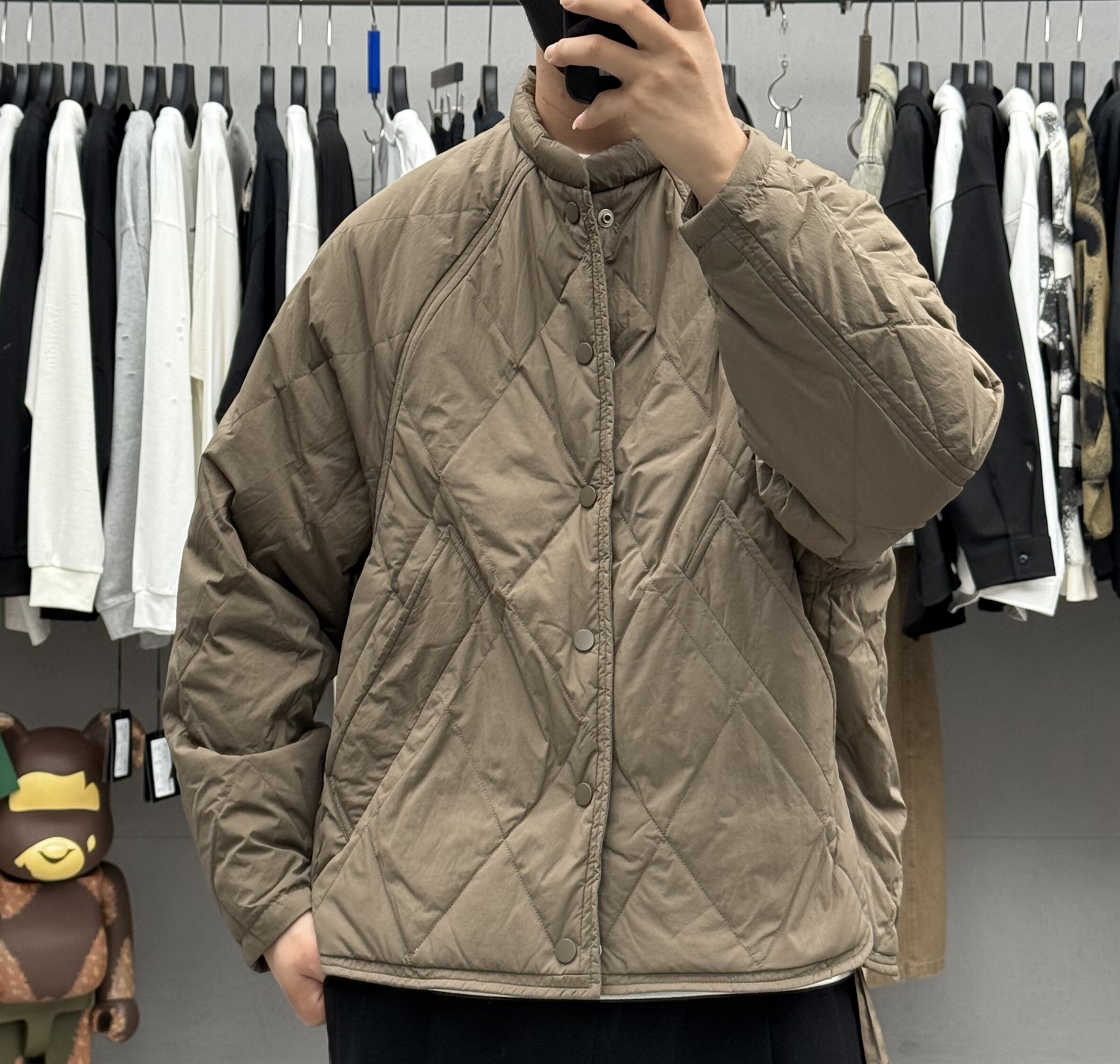 日系高级感菱形格两面穿立领短款羽绒服男冬季户外保暖通勤外套潮