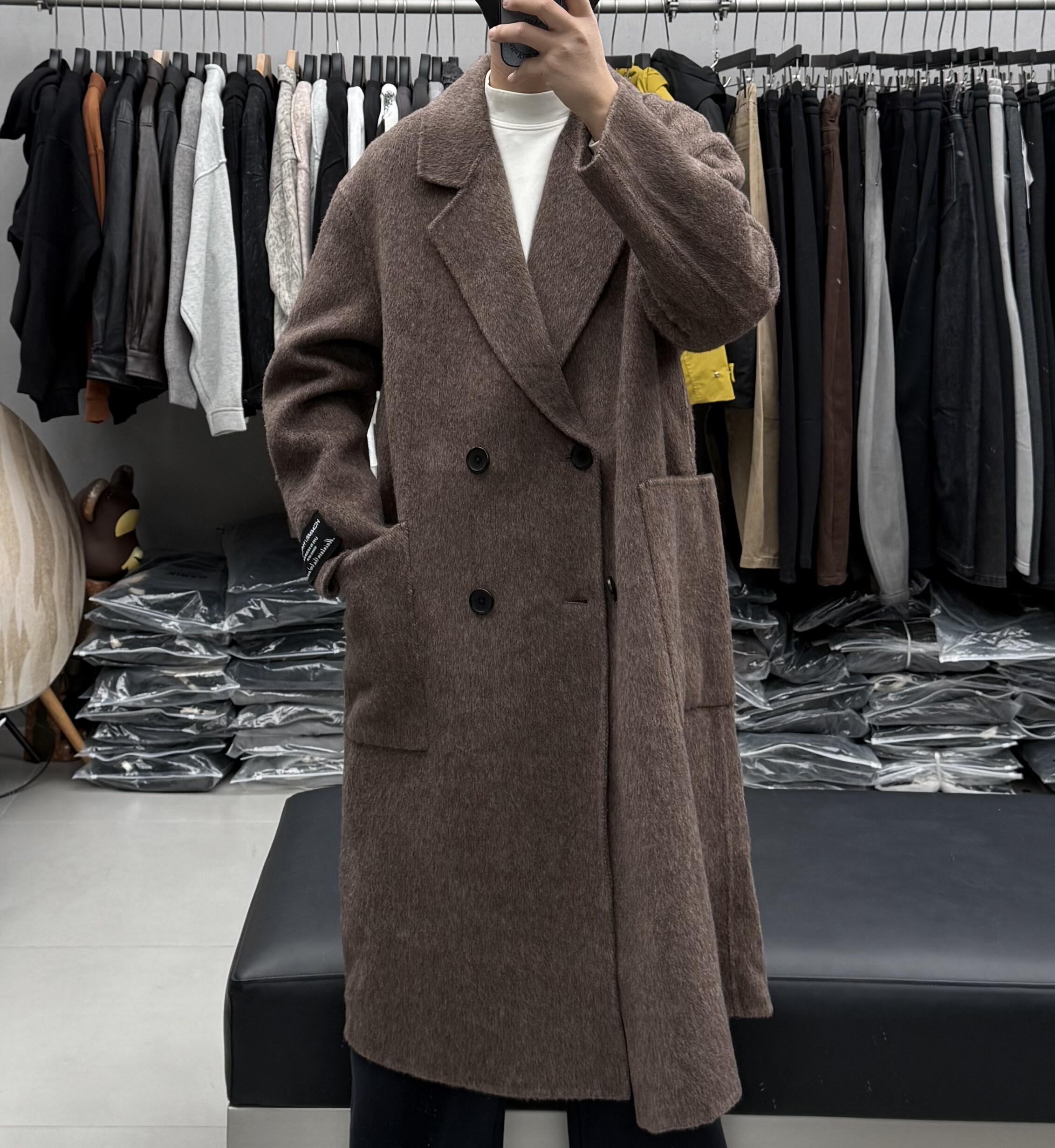 高级感轻奢中长款双面羊毛呢大衣男冬季韩系宽松男友风双排口风衣