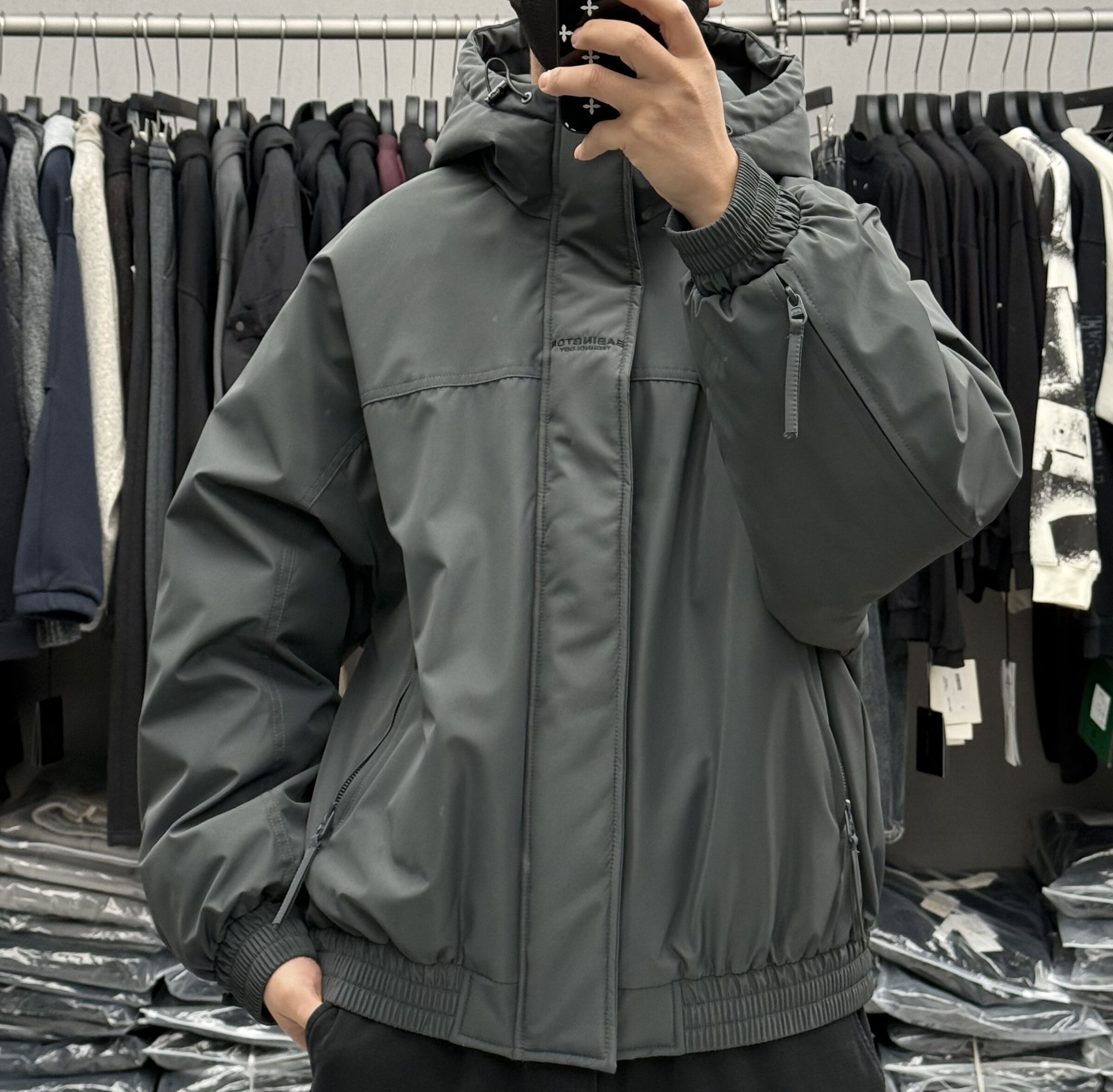 美式户外潮牌廓形连帽羽绒服男冬季侧边拉链设计感保暖冲锋衣外套