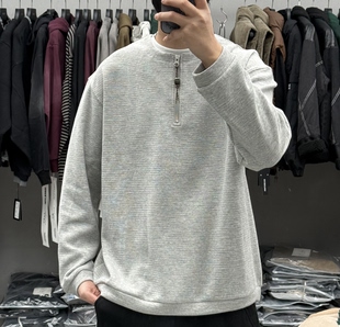 潮牌设计感假两件拼接半拉链针织卫衣男春季日系复古宽松百搭上衣