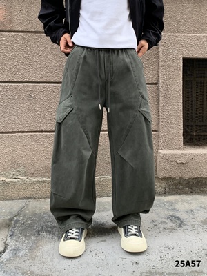 日系户外潮牌工装直筒加绒休闲裤男冬季美式高街加厚保暖阔腿长裤