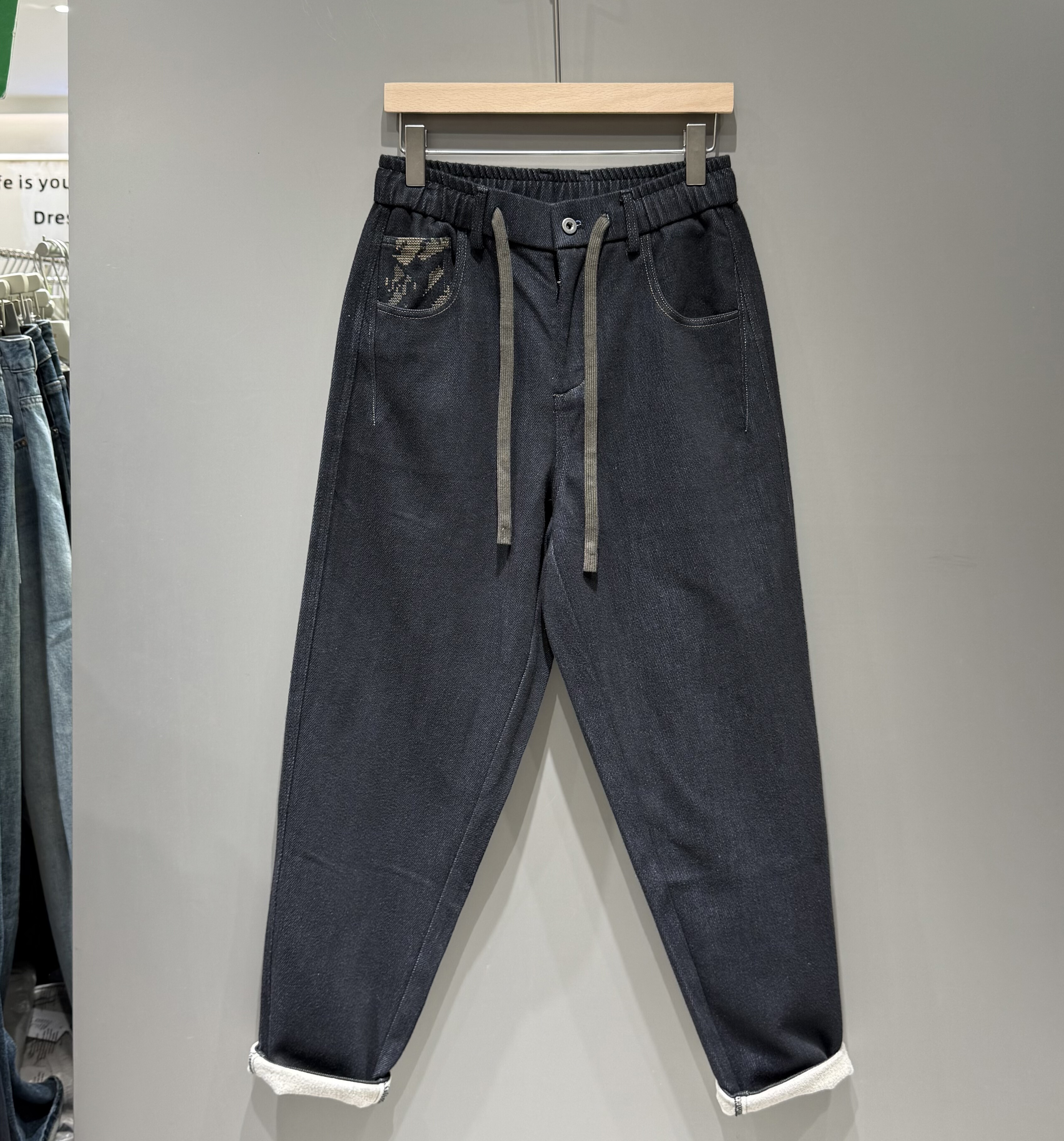 高端水洗复古小直筒磨毛休闲裤男冬季潮流时尚宽松百搭保暖哈伦裤