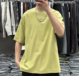 BY3夏季新款男高端结构设计感圆领短袖T恤韩版简约宽松痞帅半袖潮