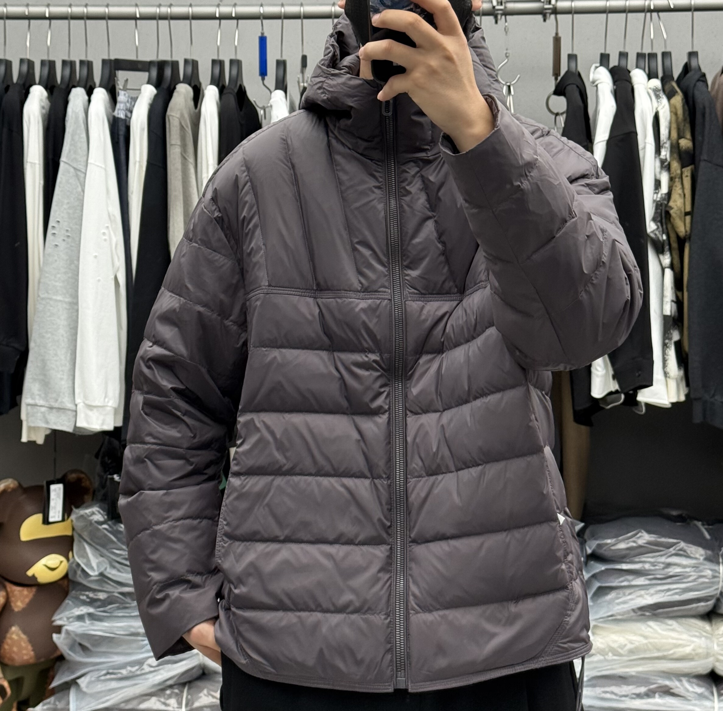 COM冬季男高端轻奢极简轻薄连帽羽绒服韩系宽松保暖90白鸭绒外套